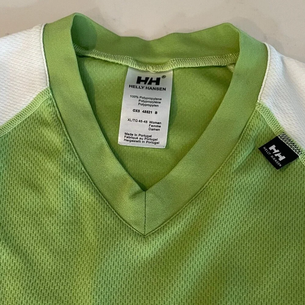 Helly Hansen Dry LIFA Vneck SS Polypropylene Activewear Top Green + White Sz M/L - Picture 10 of 13